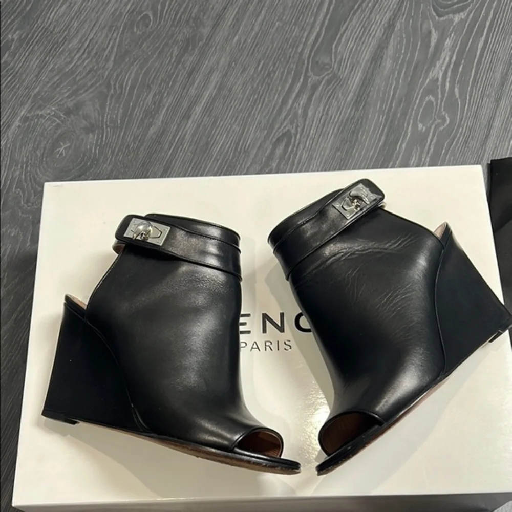Givenchy Black Leather Wedge Sandals